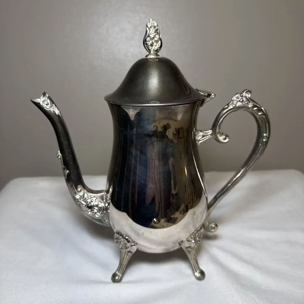 Antique Edwardian Silver On Copper Coffee Pot Gold Wash Interior Hinged Lid